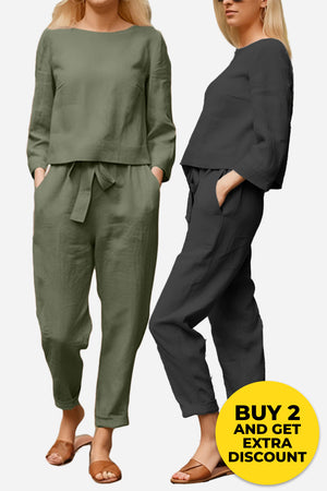 Retro Monochrome Linen Two-Piece Set