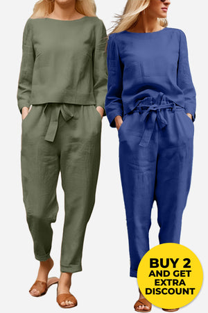 Retro Monochrome Linen Two-Piece Set