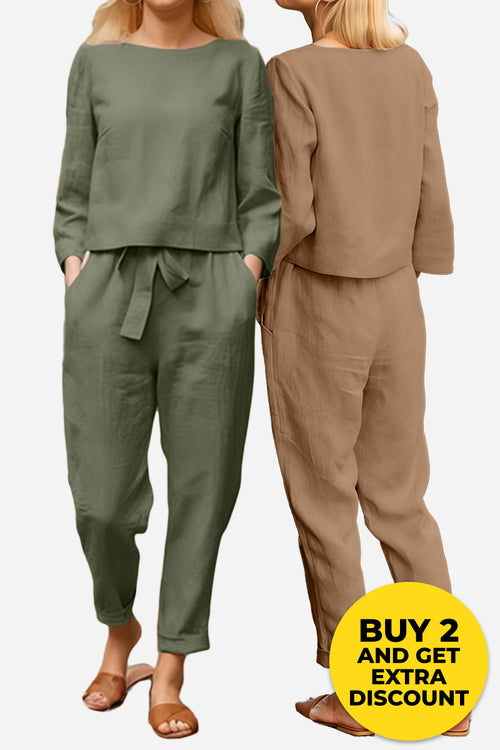 Retro Monochrome Linen Two-Piece Set
