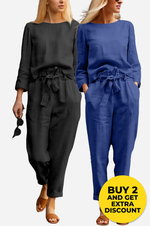 Retro Monochrome Linen Two-Piece Set