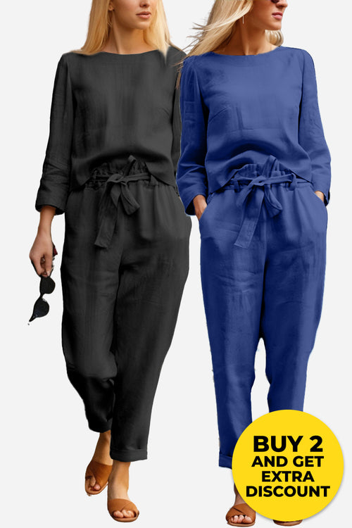 Retro Monochrome Linen Two-Piece Set