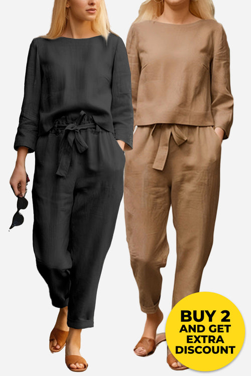 Retro Monochrome Linen Two-Piece Set