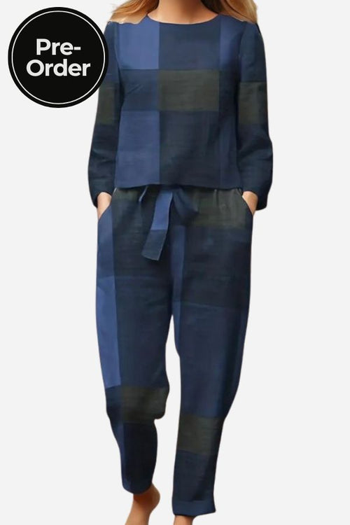 Retro Patterned Linen Two-Piece Set