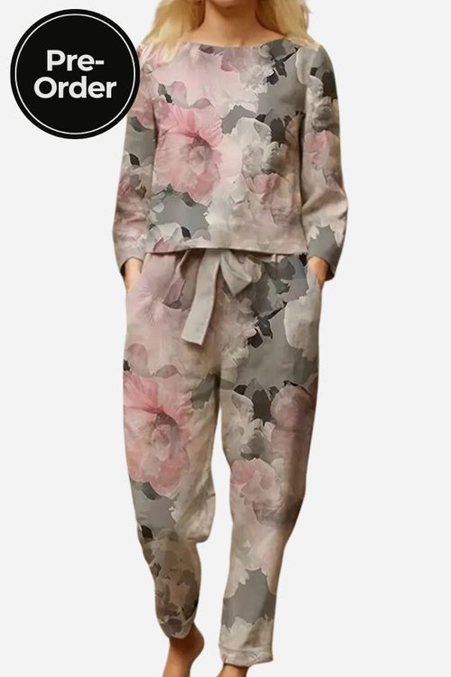 Retro Patterned Linen Two-Piece Set