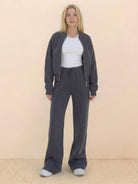 The Voyager Zip Set two-piece zip-front sweatshirt and wide-leg joggers travel outfit