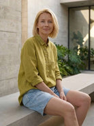 lightweight vintage linen shirt in cotton blend with breathable fabric