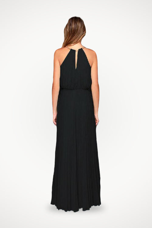 Sleeveless Belted Maxi Pleated Dress