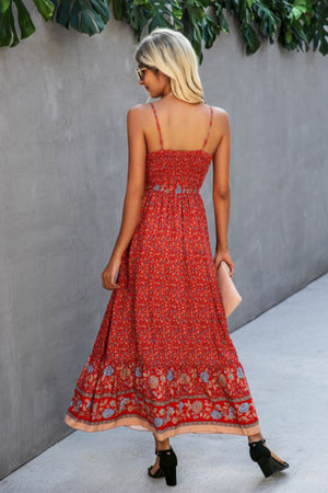 Casual Vintage Flower Prints Maxi Dress