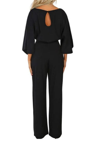 Casual Long Sleeve Belted Jumpsuit