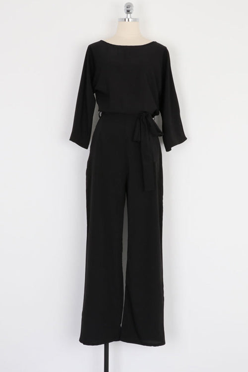 Casual Long Sleeve Belted Jumpsuit