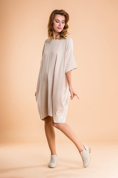 Nude Oversized Premium Linen Ovoid Dress