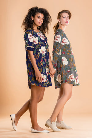 All Over Floral Print Linen Shift Dress