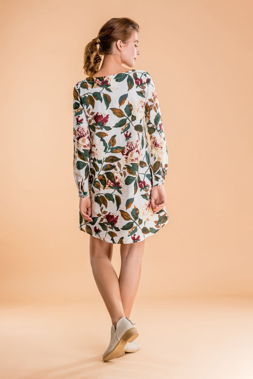 All Over Floral Print Linen Shift Dress