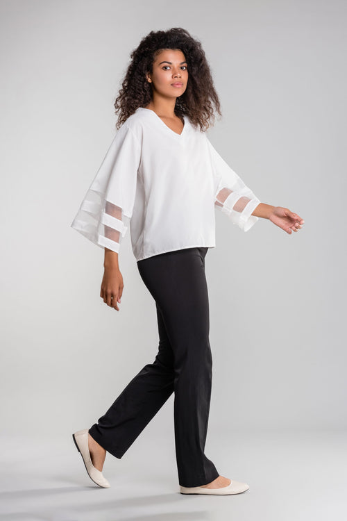 Mesh Panel Sleeve Loose Fit Top